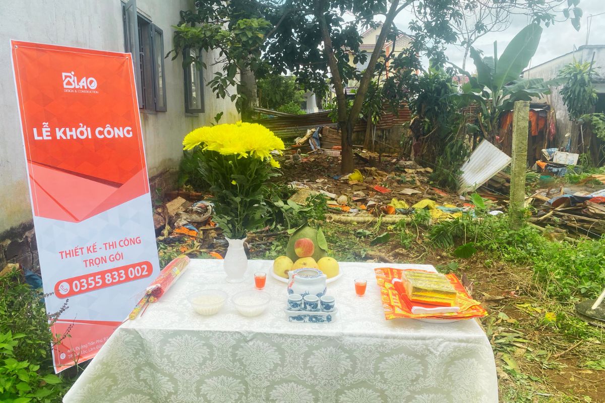 khởi công nhà phố gia đình cô phúc tại thành phố Bảo Lộc do Xây Dựng BLAO thực hiện