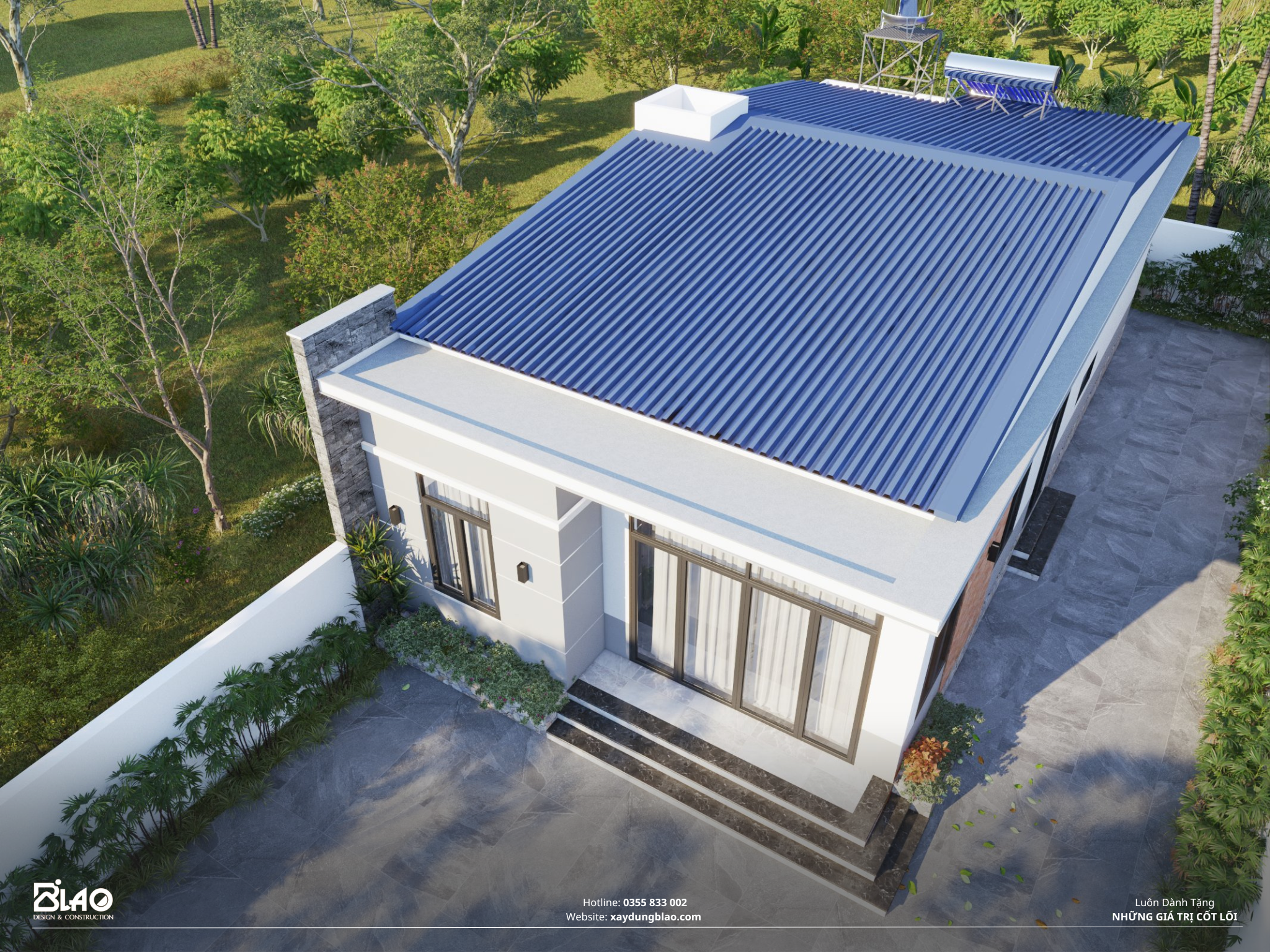 nhà vườn cấp 4 mái bằng hiện đại tại Đạ Huoai, Lâm Đồng