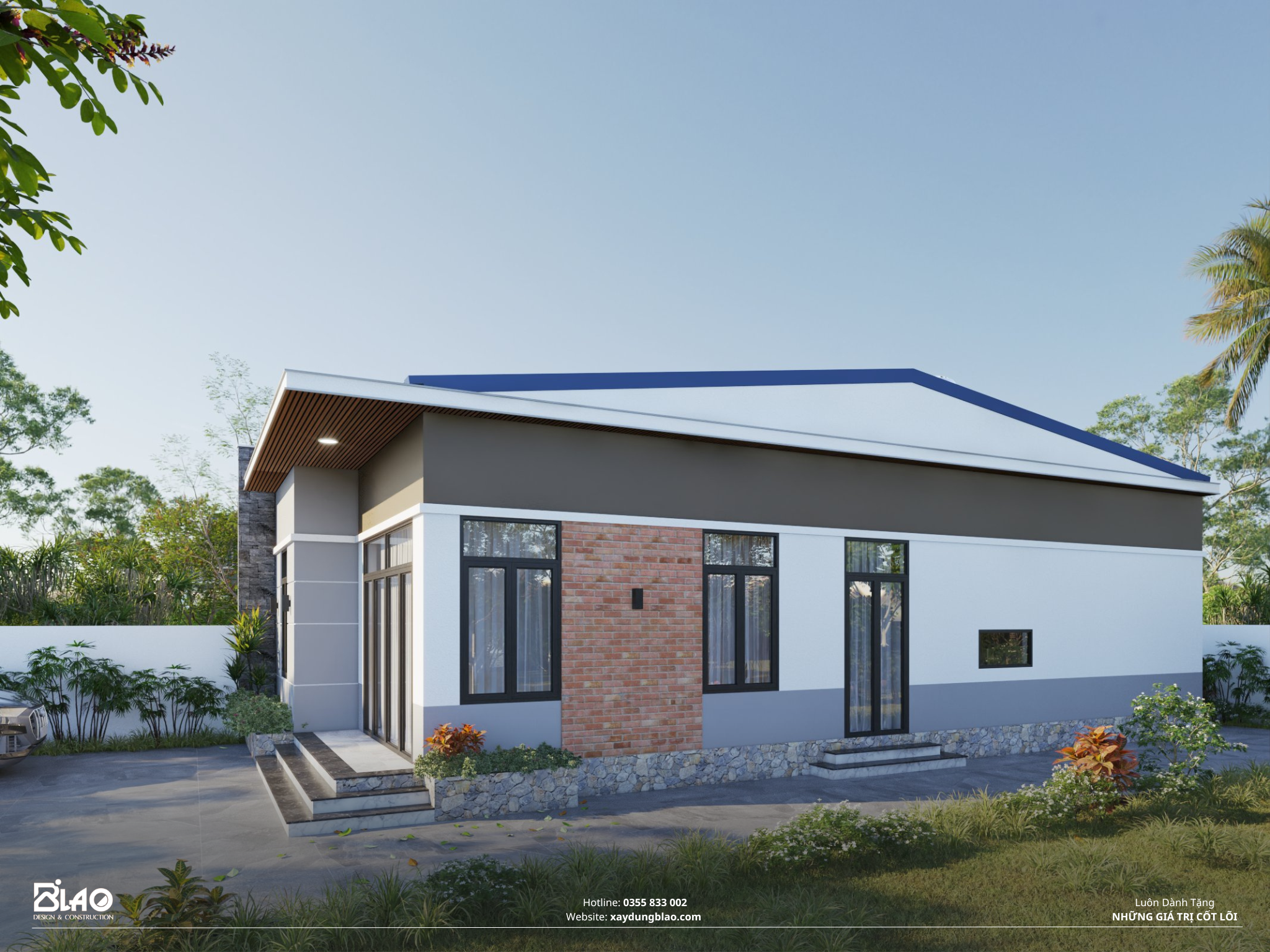 nhà vườn cấp 4 mái bằng hiện đại tại Đạ Huoai, Lâm Đồng