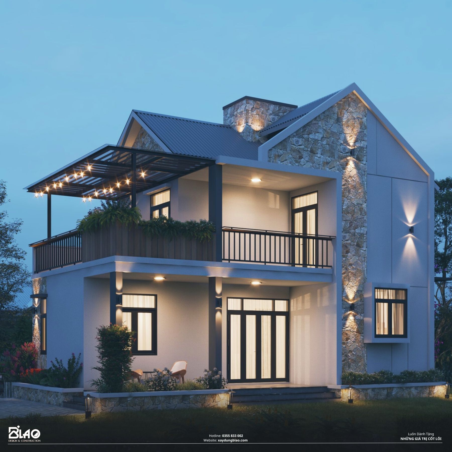 Ngôi nhà vườn hiện đại 1 trệt 1 lầu, với diện tích 6.5m x 11.5m, được thiết kế tinh tế và hài hòa.
