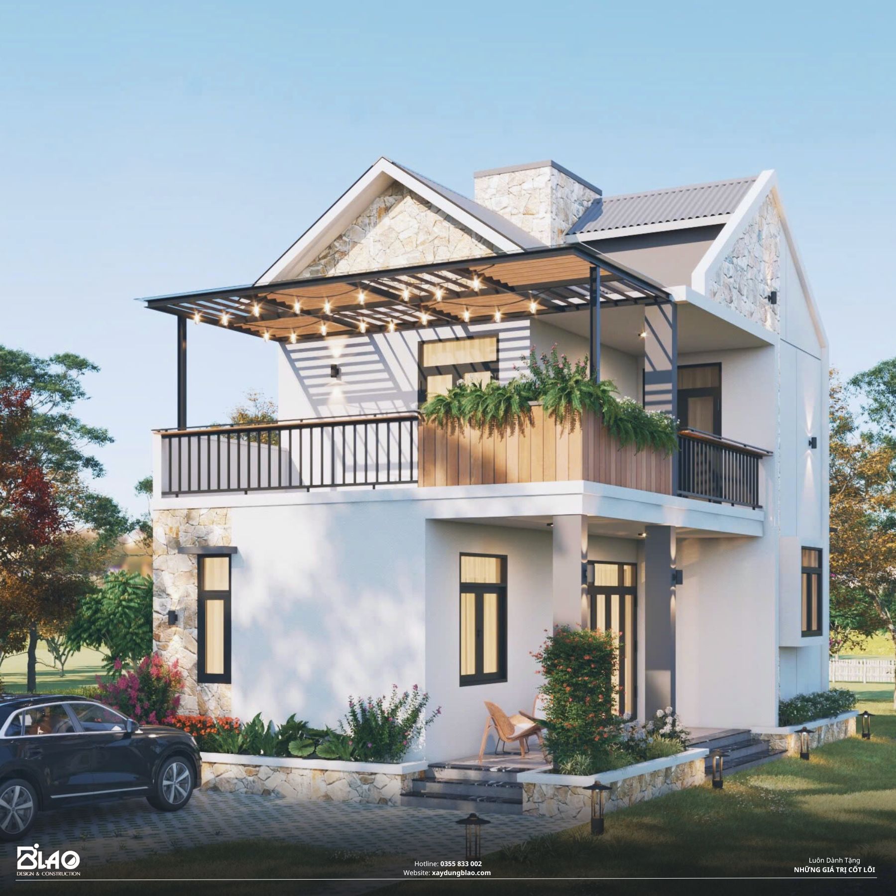 Ngôi nhà vườn hiện đại 1 trệt 1 lầu, với diện tích 6.5m x 11.5m, được thiết kế tinh tế và hài hòa.