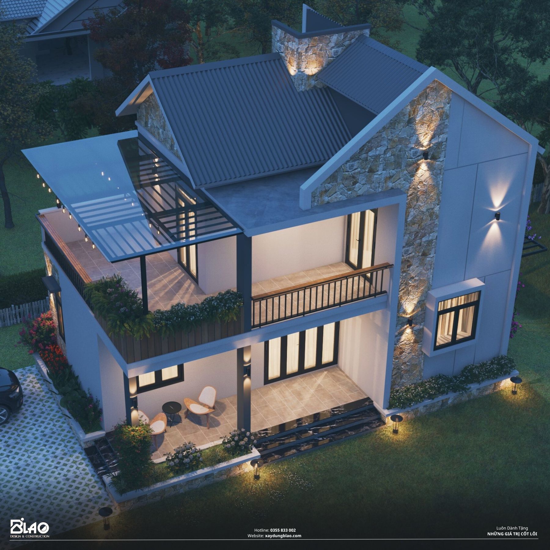 Ngôi nhà vườn hiện đại 1 trệt 1 lầu, với diện tích 6.5m x 11.5m, được thiết kế tinh tế và hài hòa.