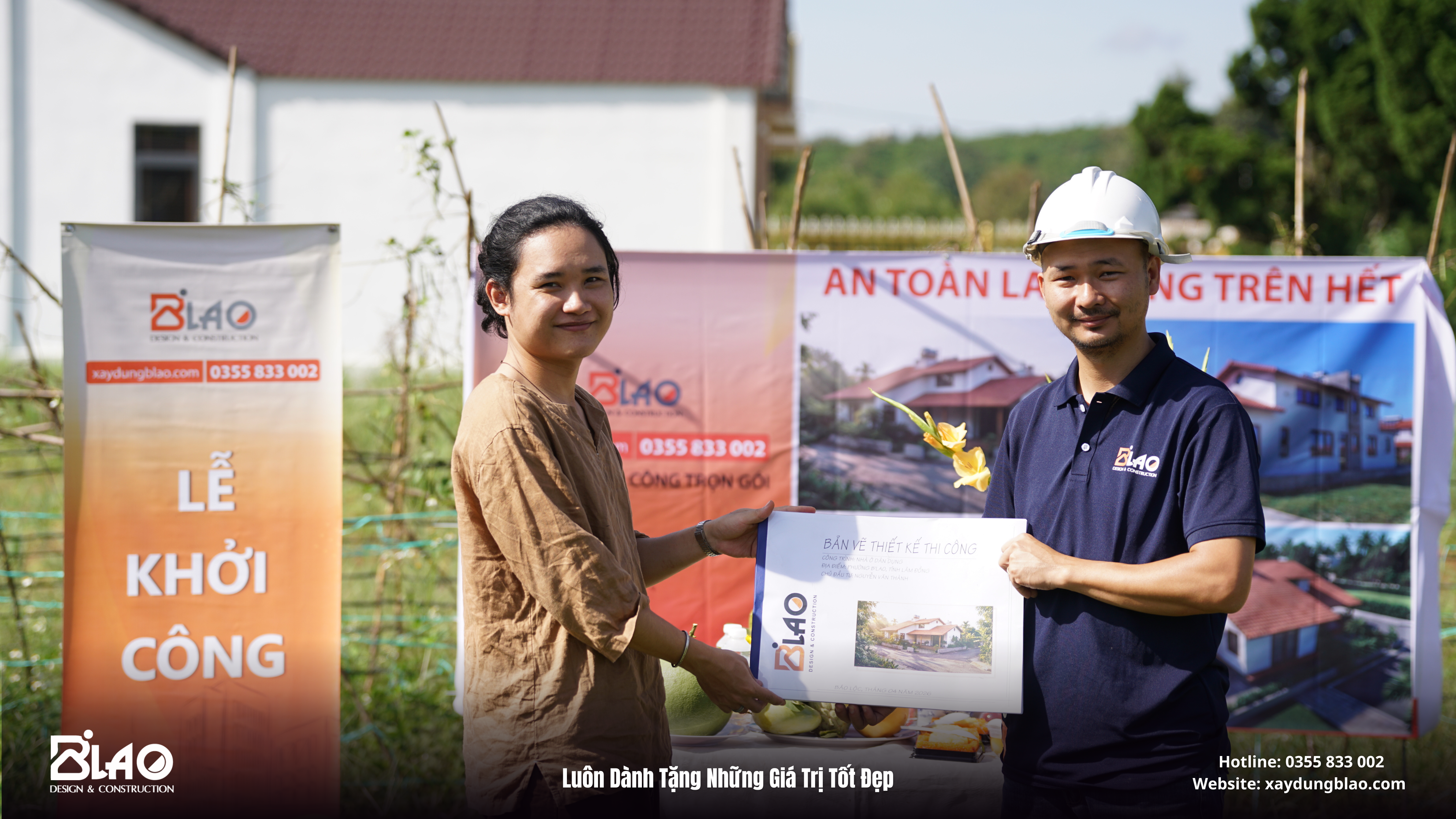 lễ khởi công ngôi nhà vườn nghỉ dưỡng với mái ngói sân vườn mộc mạc do B’LAO đồng hành thiết kế và thi công.