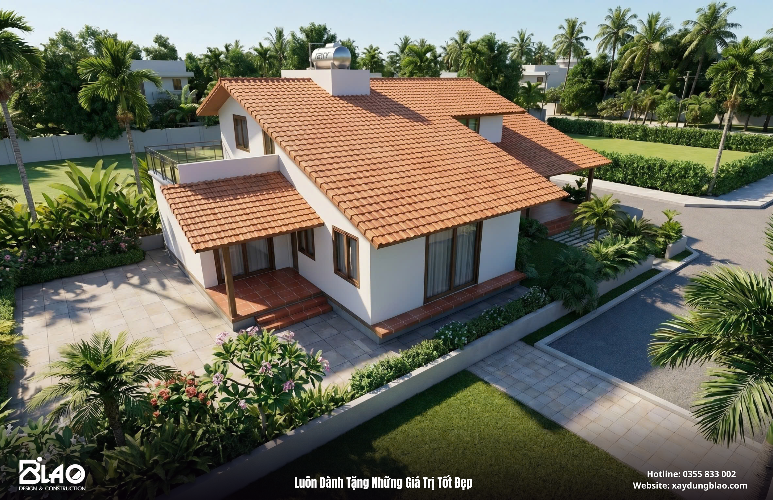 phong cách nhà vườn mái ngói mộc mạc, lấy cảm hứng từ những ngôi nhà truyền thống Á Đông nhưng được tinh giản theo tư duy hiện đại.