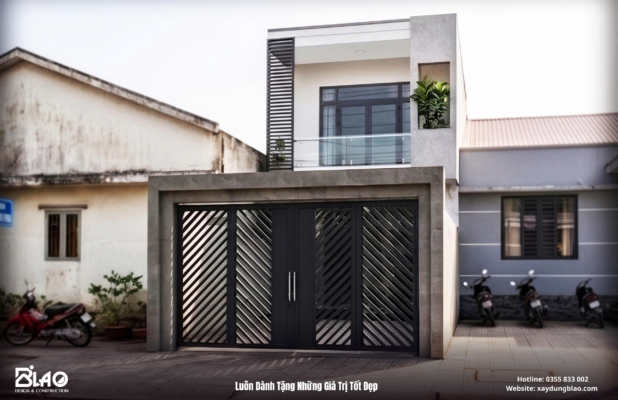 phương án thiết kế nhà phố 1 trệt 1 lầu với tổng diện tích 200m², mang phong cách hiện đại, tối ưu công năng trên khu đất phố hiện hữu.