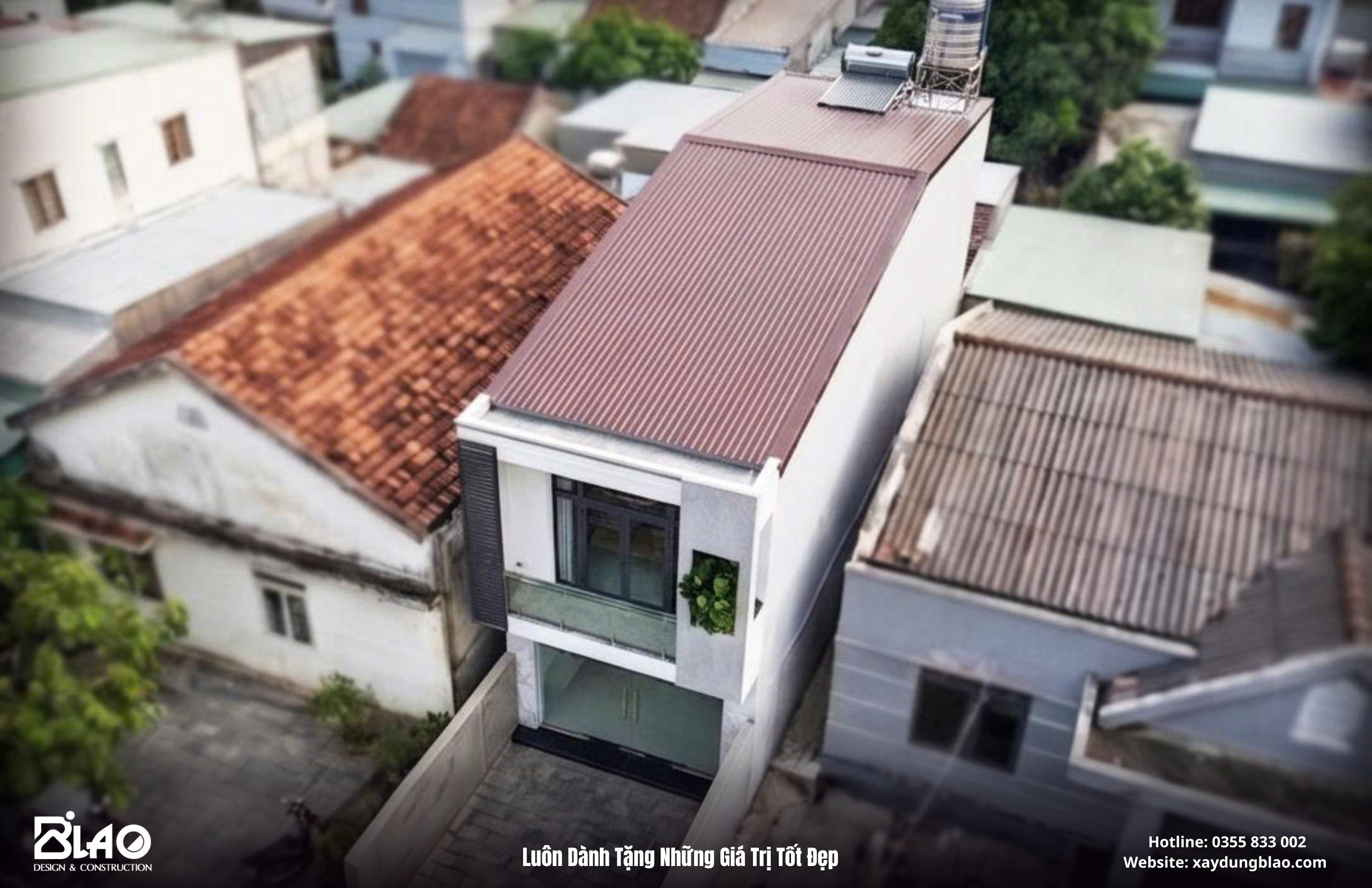 phương án thiết kế nhà phố 1 trệt 1 lầu với tổng diện tích 200m², mang phong cách hiện đại, tối ưu công năng trên khu đất phố hiện hữu.